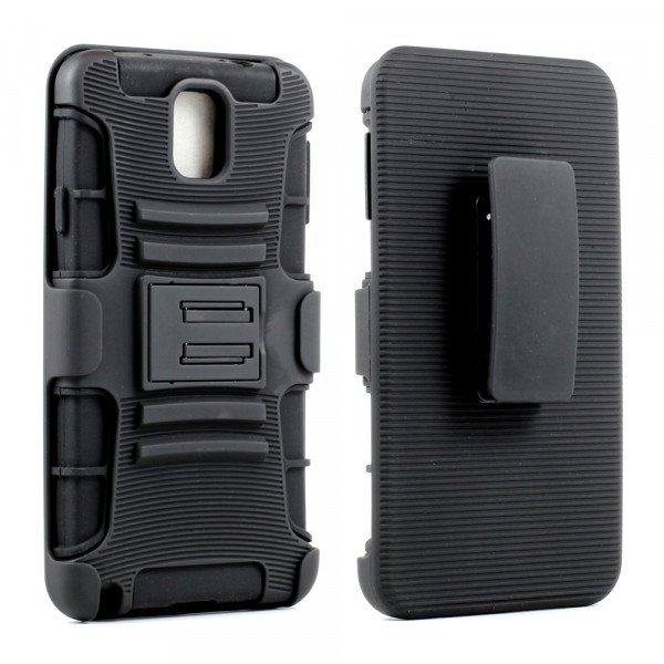 Wholesale Samsung Galaxy Note 3 Armor Shell Case Stand and Holster (Black Black)